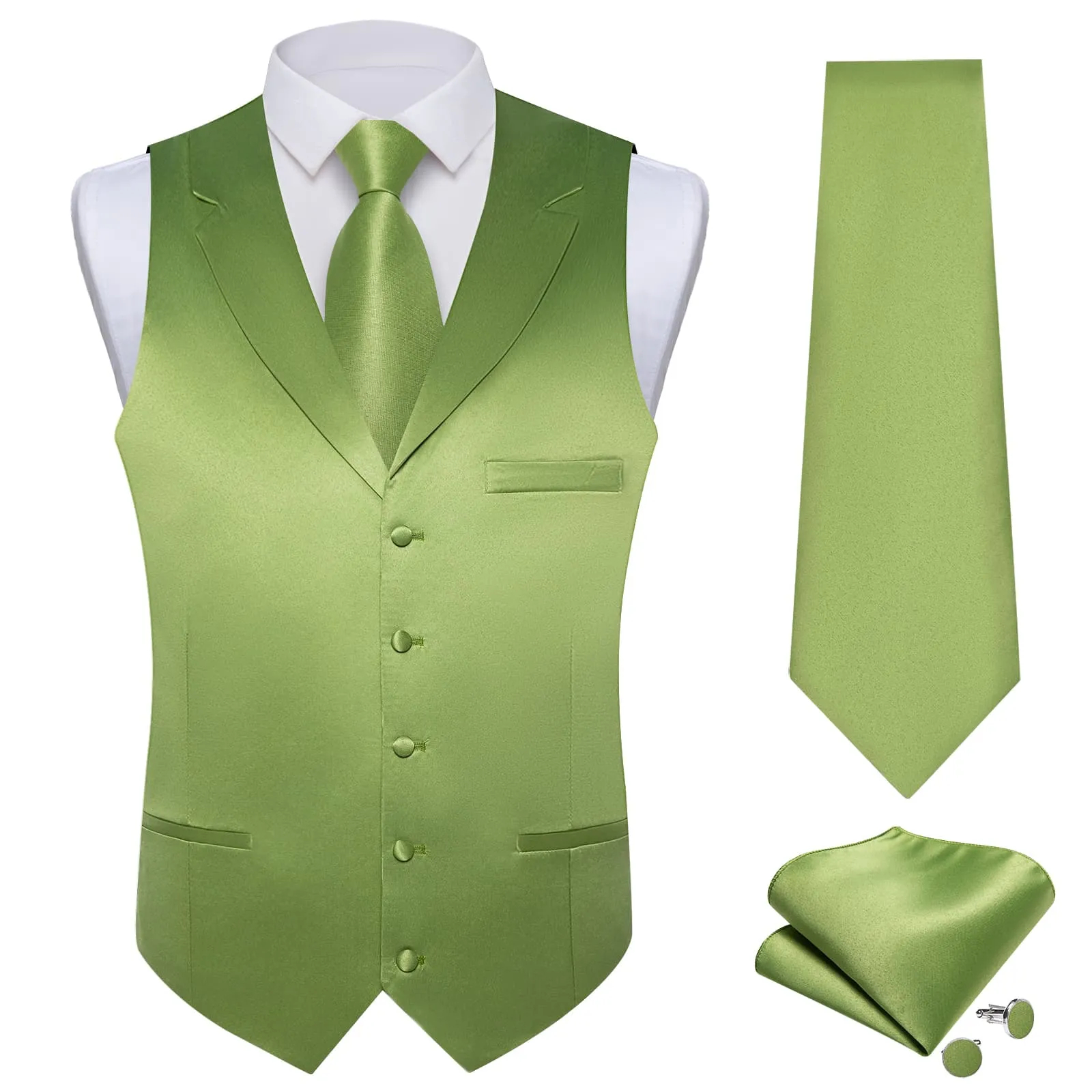 Ties2you Dress Vest Olive Green Solid Notched Collar Silk Tuxedo Mens Vest