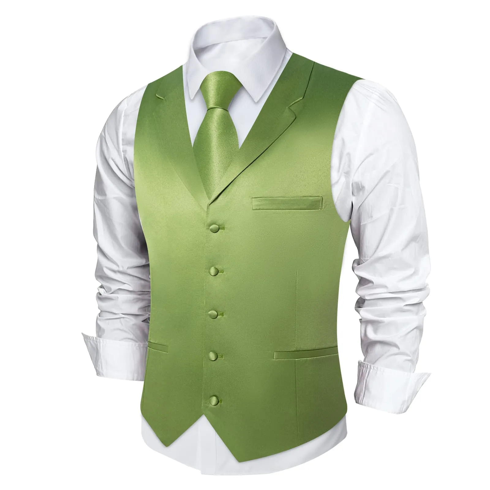 Ties2you Dress Vest Olive Green Solid Notched Collar Silk Tuxedo Mens Vest
