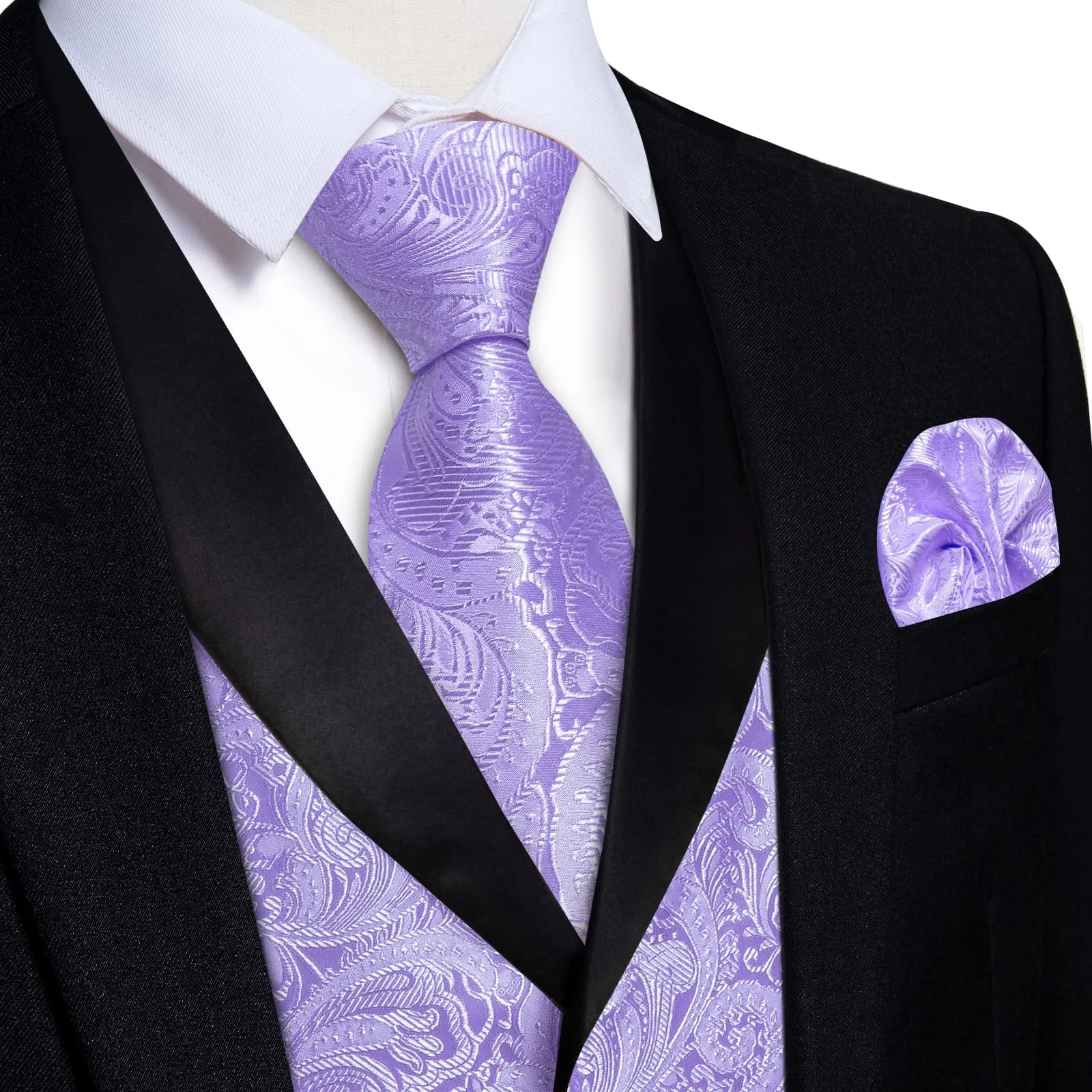 Ties2you Dress Vest Orchid Purple Floral Shawl Collar Silk Mens Waistcoat Tie Set