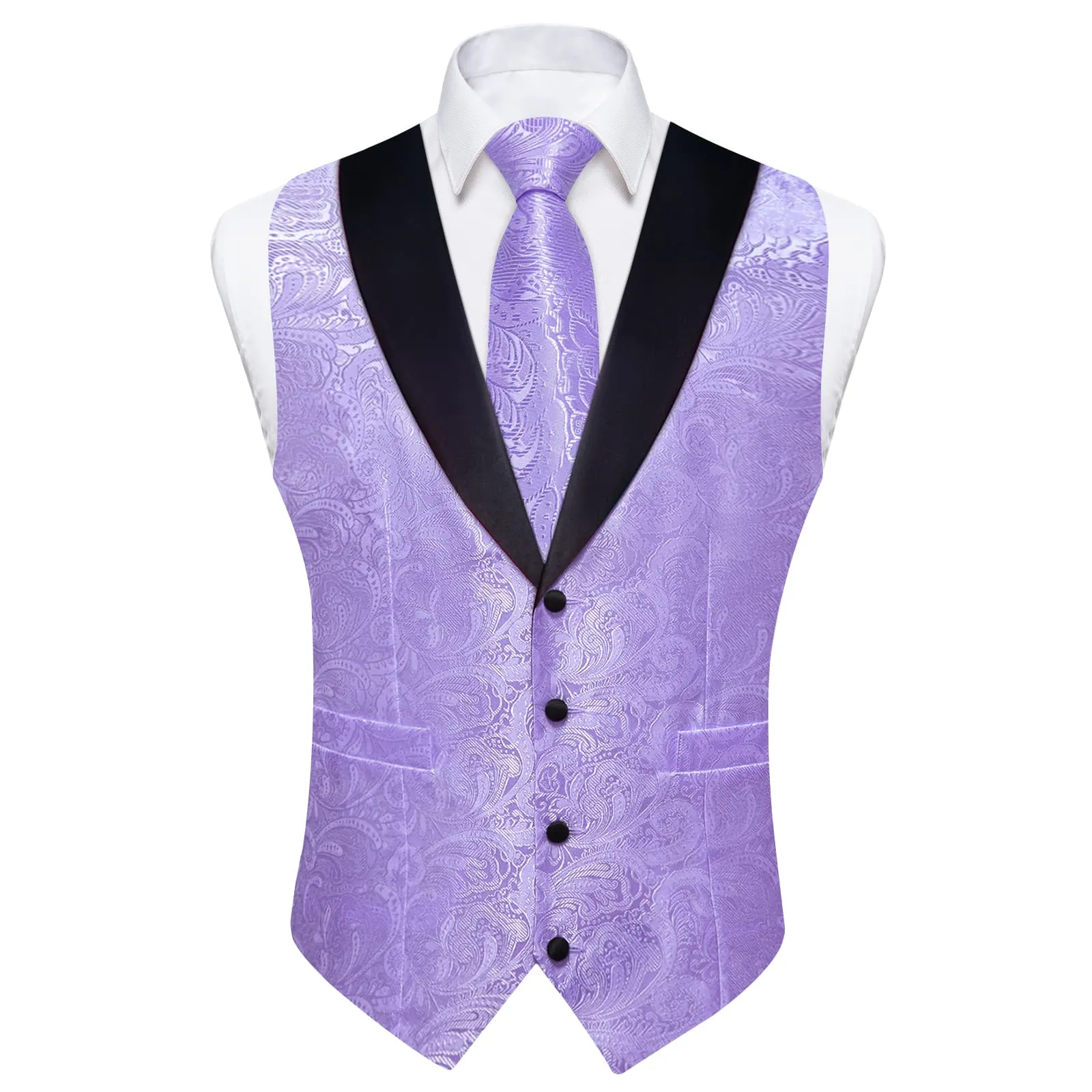 Ties2you Dress Vest Orchid Purple Floral Shawl Collar Silk Mens Waistcoat Tie Set