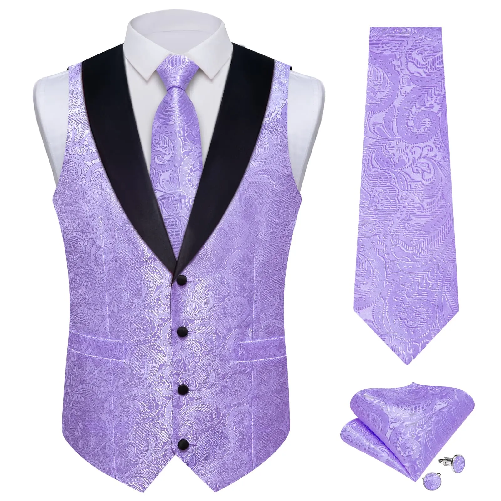 Ties2you Dress Vest Orchid Purple Floral Shawl Collar Silk Mens Waistcoat Tie Set