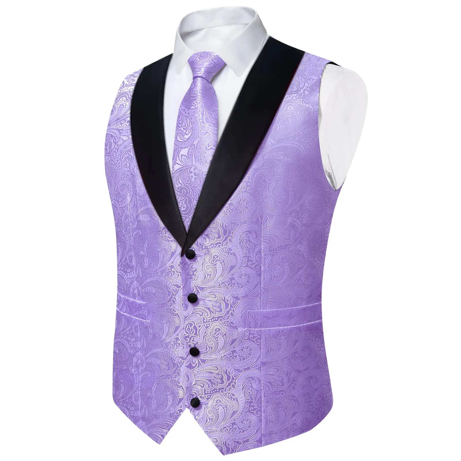 Ties2you Dress Vest Orchid Purple Floral Shawl Collar Silk Mens Waistcoat Tie Set