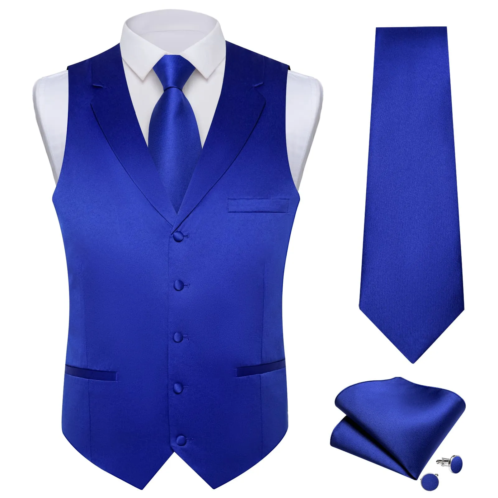 Ties2you Dress Vest Violet Blue Solid Notched Collar Silk Casual Vest for Men