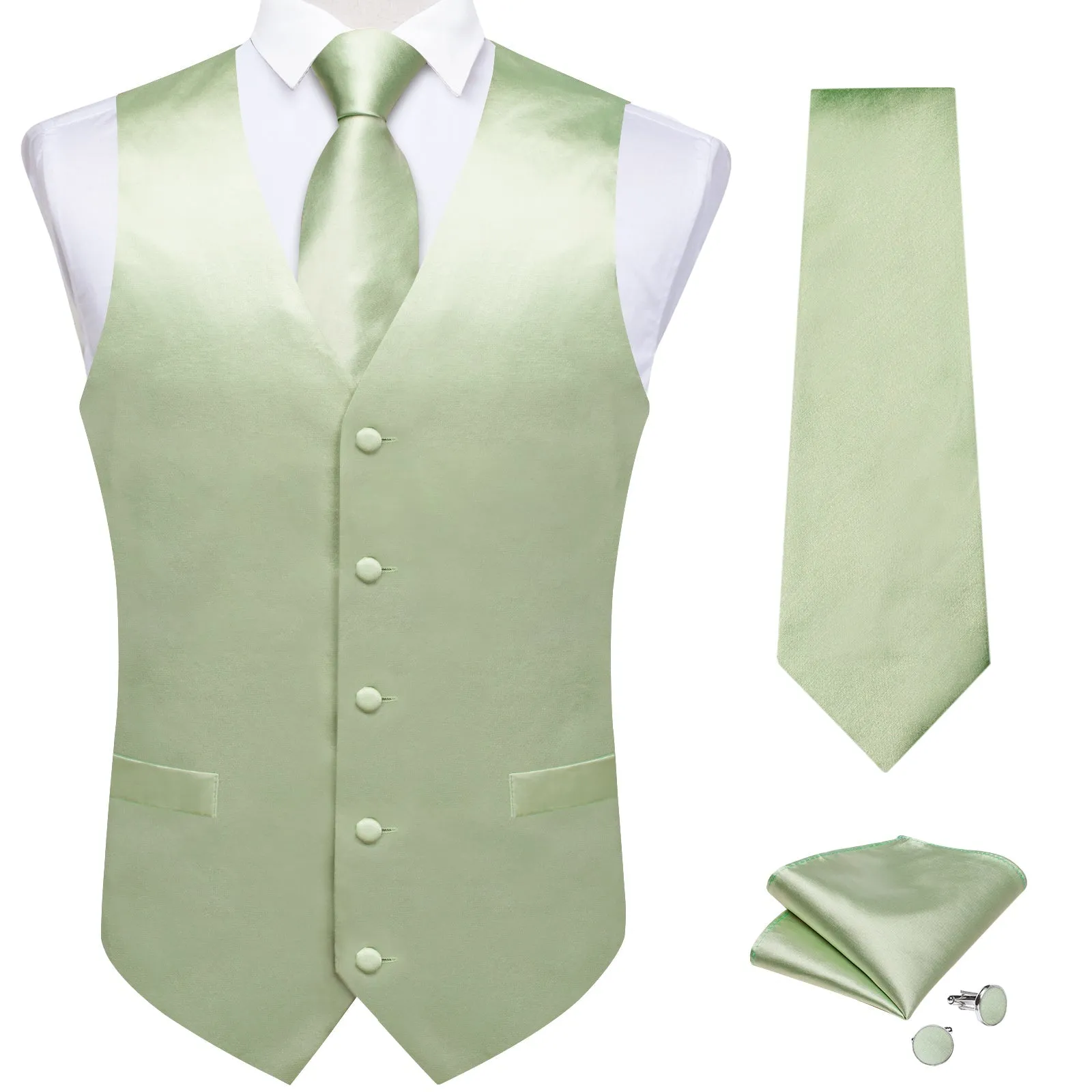Ties2you Mens Vest Fashion Satin Light Green Suit Vest