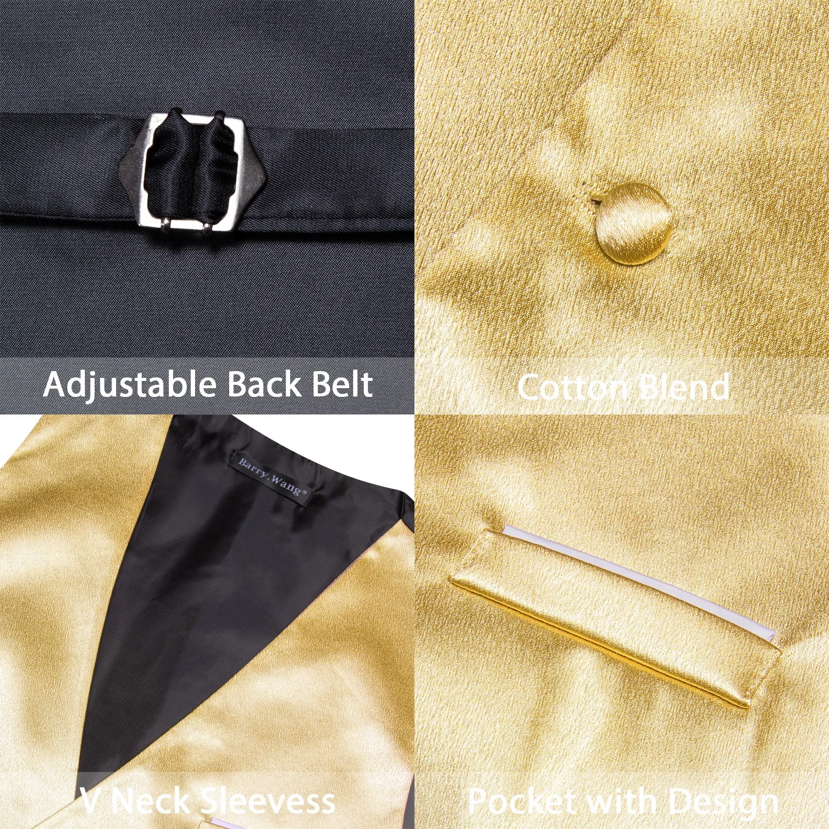Ties2you Mens Vest Formal Gold Solid Jacquard Silk Men's Vest Bow Tie Set Waistcoat Suit Set