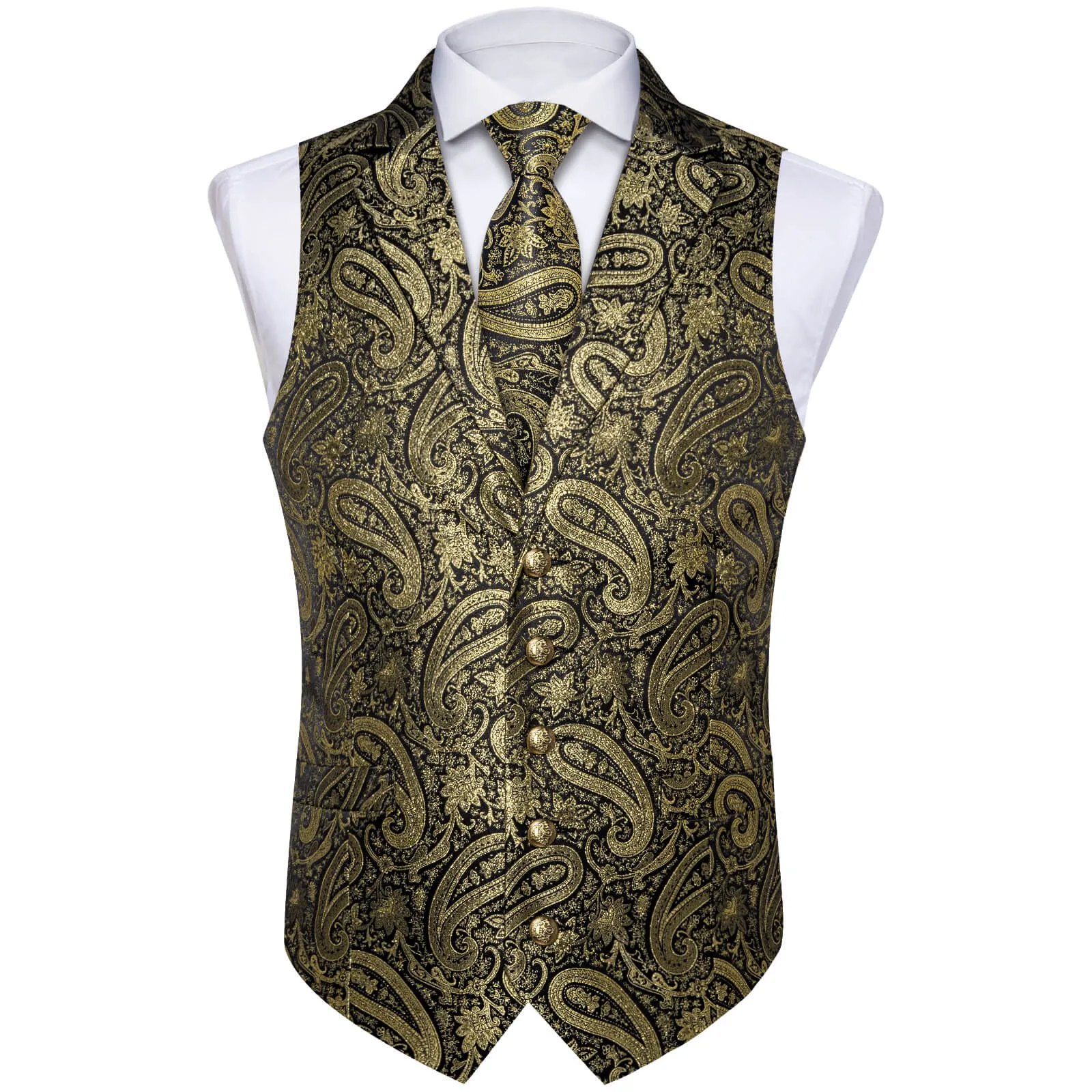 Ties2you Men's Vest Gold Jacquard Paisley Silk Suit Vest Tie Set Hot