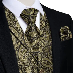 Ties2you Men's Vest Gold Jacquard Paisley Silk Suit Vest Tie Set Hot