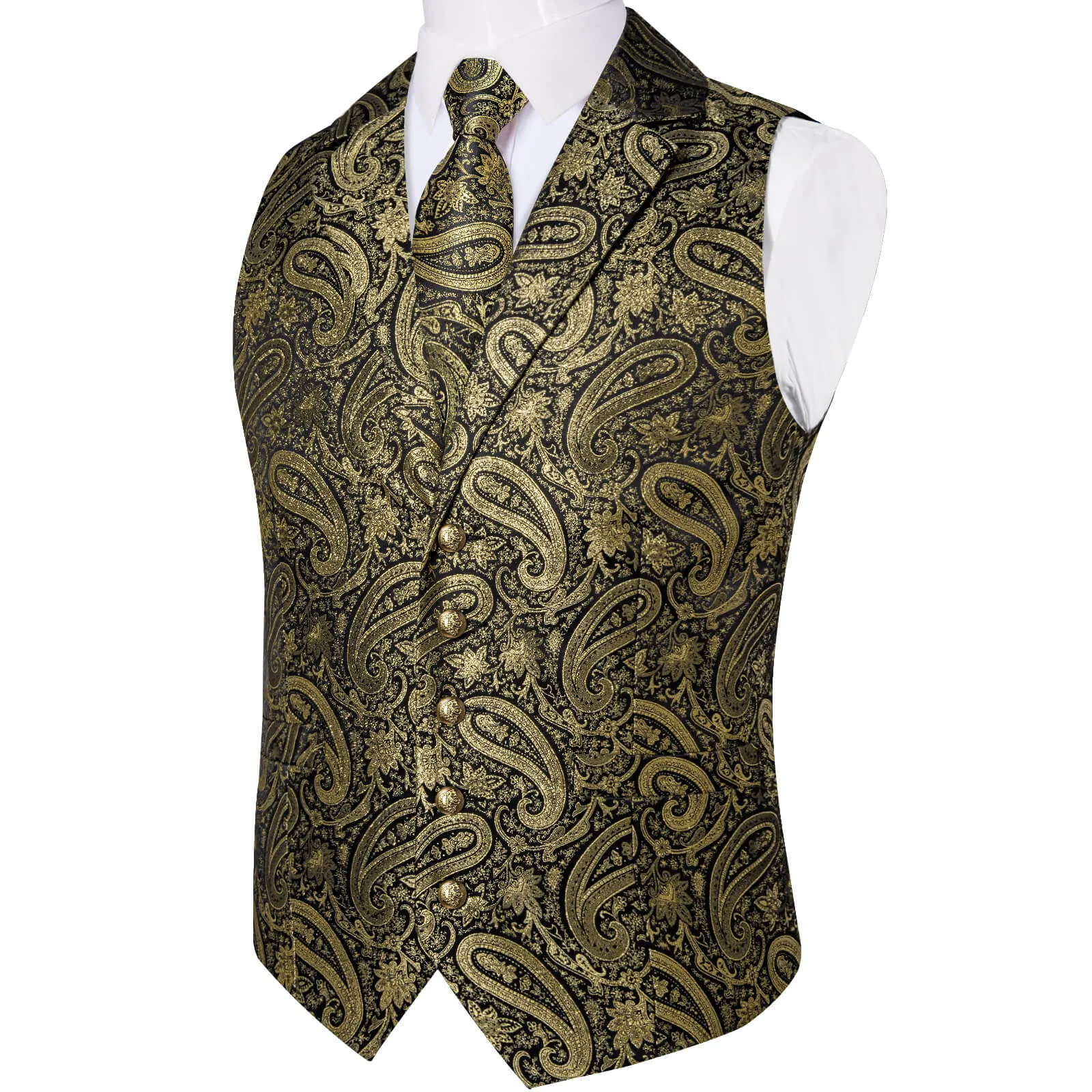 Ties2you Men's Vest Gold Jacquard Paisley Silk Suit Vest Tie Set Hot