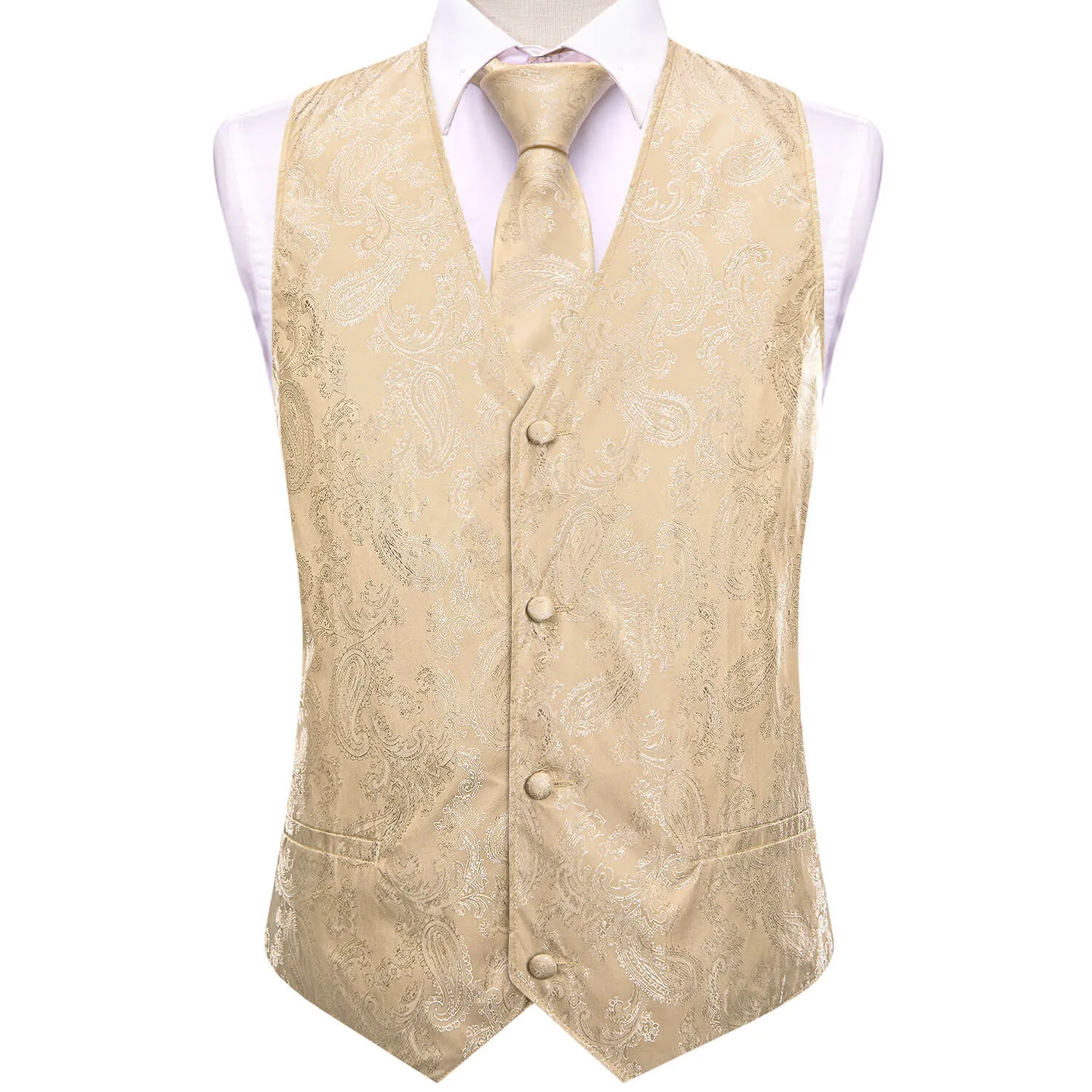 Ties2you Men's Vest Moccasin Yellow Jacquard Paisley Silk Vest Tie Set