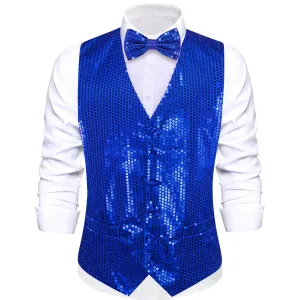 Ties2you Men's Vest Shining Sapphire Blue Sequins Vest Bow Tie Set