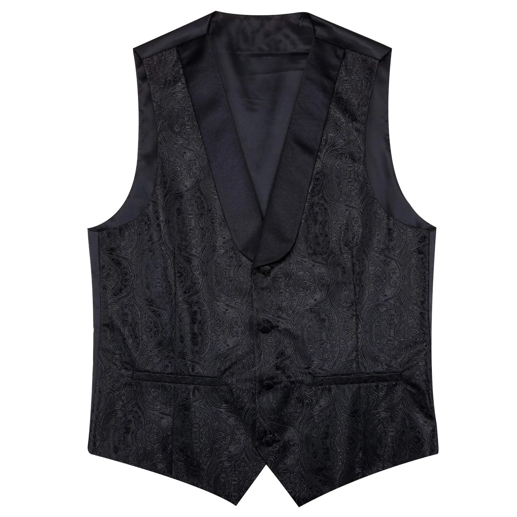 Ties2you Shawl Collar Vest Black Silk Paisley Men's Vest Tie Handkerchief Cufflinks Set