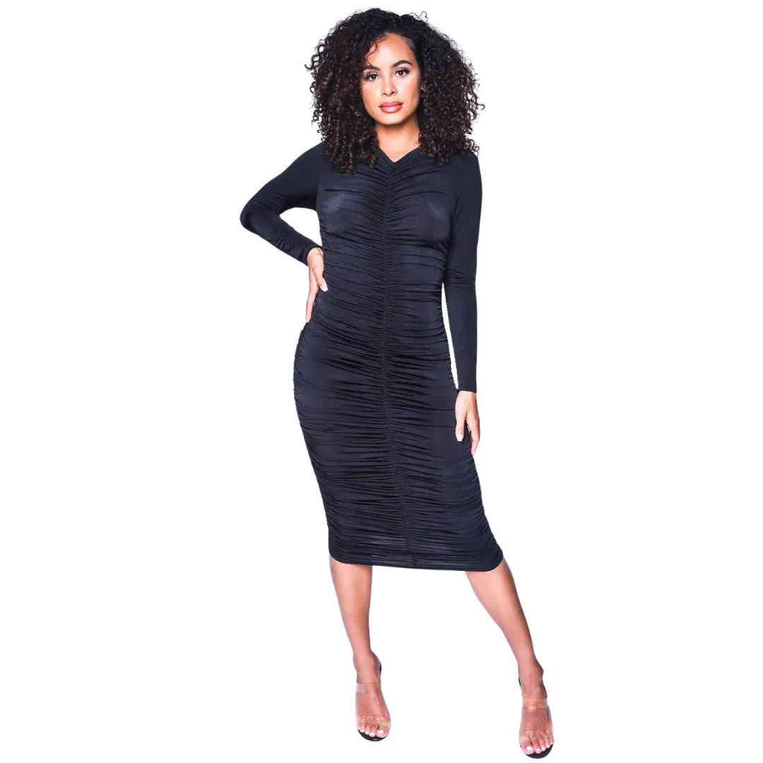 Torin Ruched Jersey Dress - Black