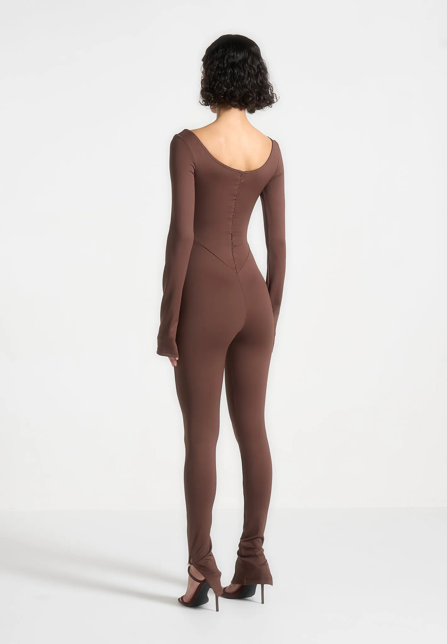 Twisted Bust Off Shoulder Jumpsuit - Brown