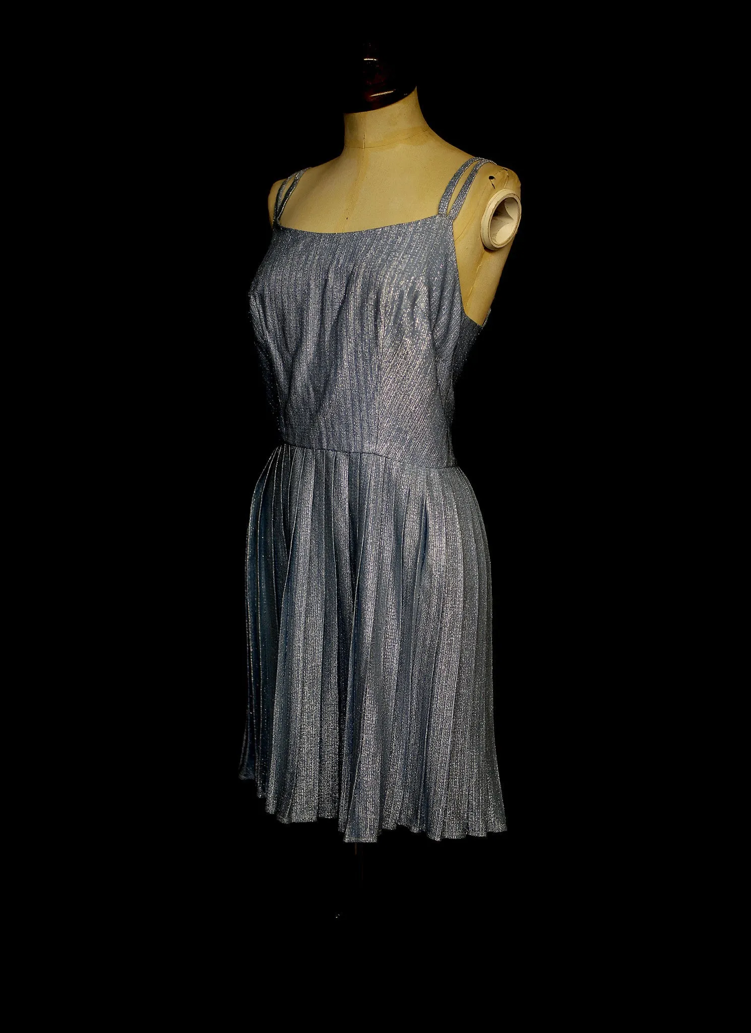 Vintage 1960s Blue Lurex Mini Dress