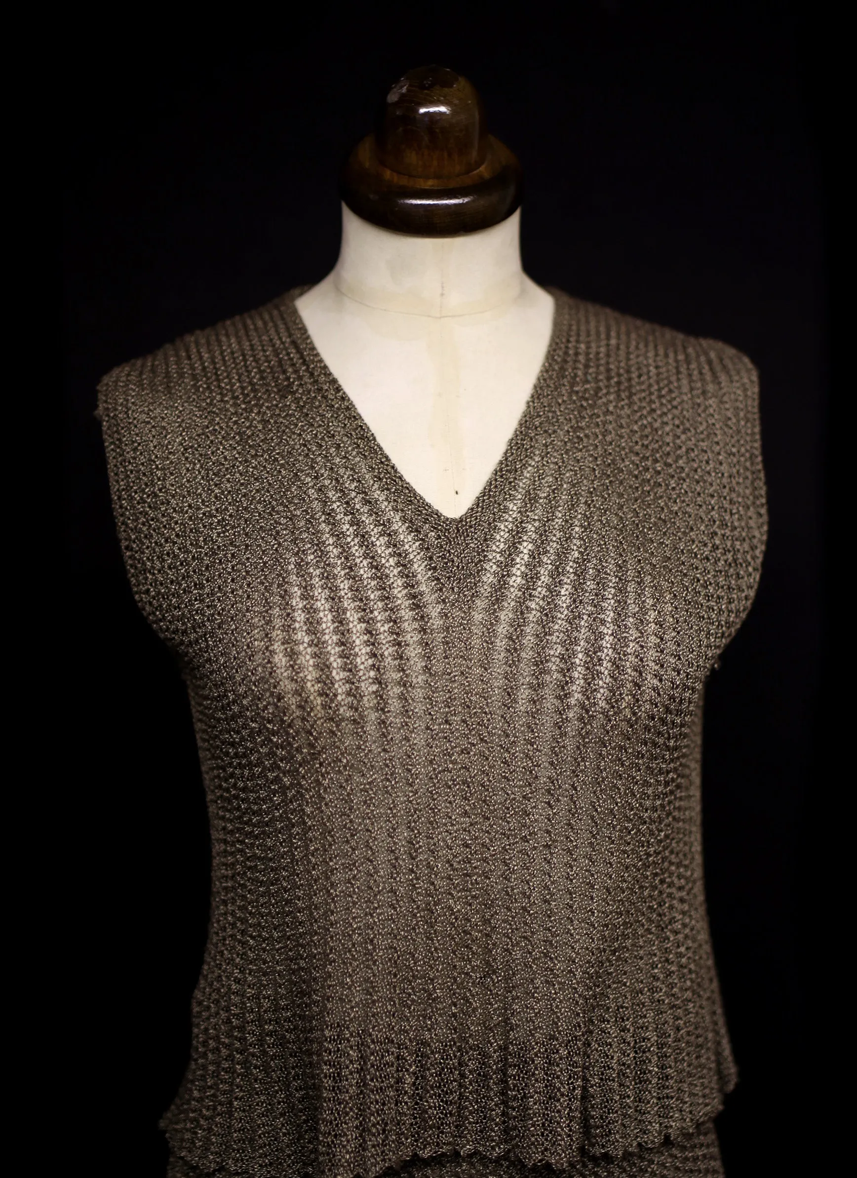 Vintage 1970s Mary Farrin Metallic Gold Knit Dress