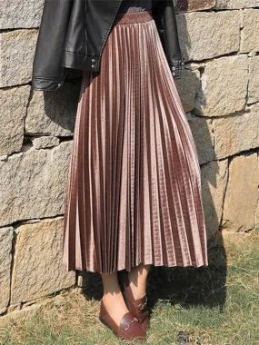 Wenkouban-Black Friday Christmas Thanksgiving Solid Color High-Waist Pleated A-Line Skirt