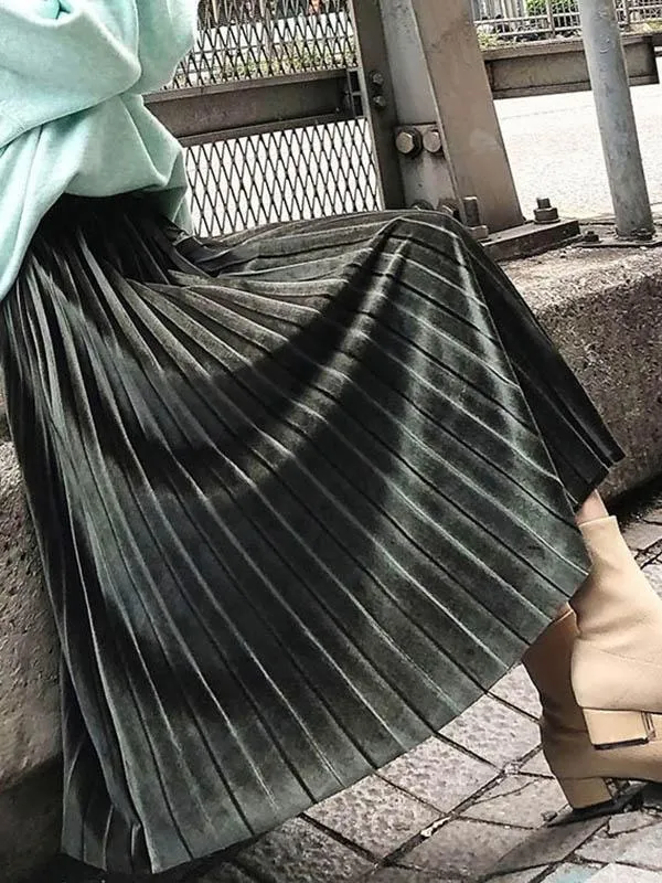 Wenkouban-Black Friday Christmas Thanksgiving Solid Color High-Waist Pleated A-Line Skirt