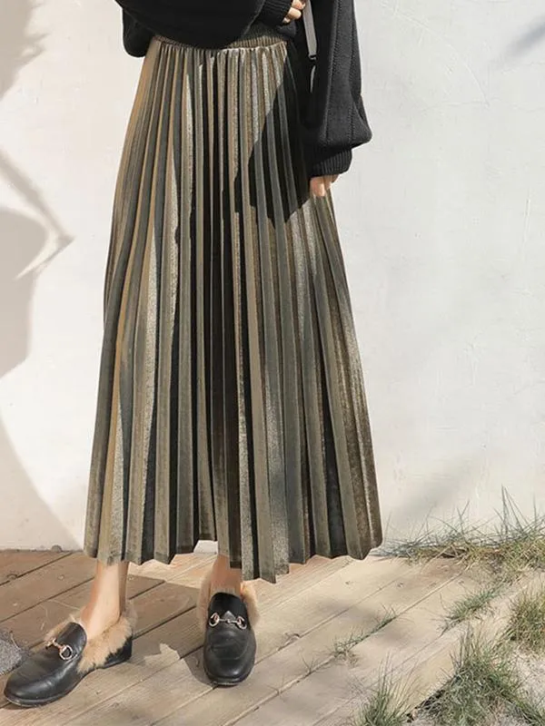 Wenkouban-Black Friday Christmas Thanksgiving Solid Color High-Waist Pleated A-Line Skirt