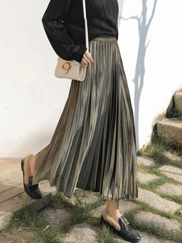 Wenkouban-Black Friday Christmas Thanksgiving Solid Color High-Waist Pleated A-Line Skirt