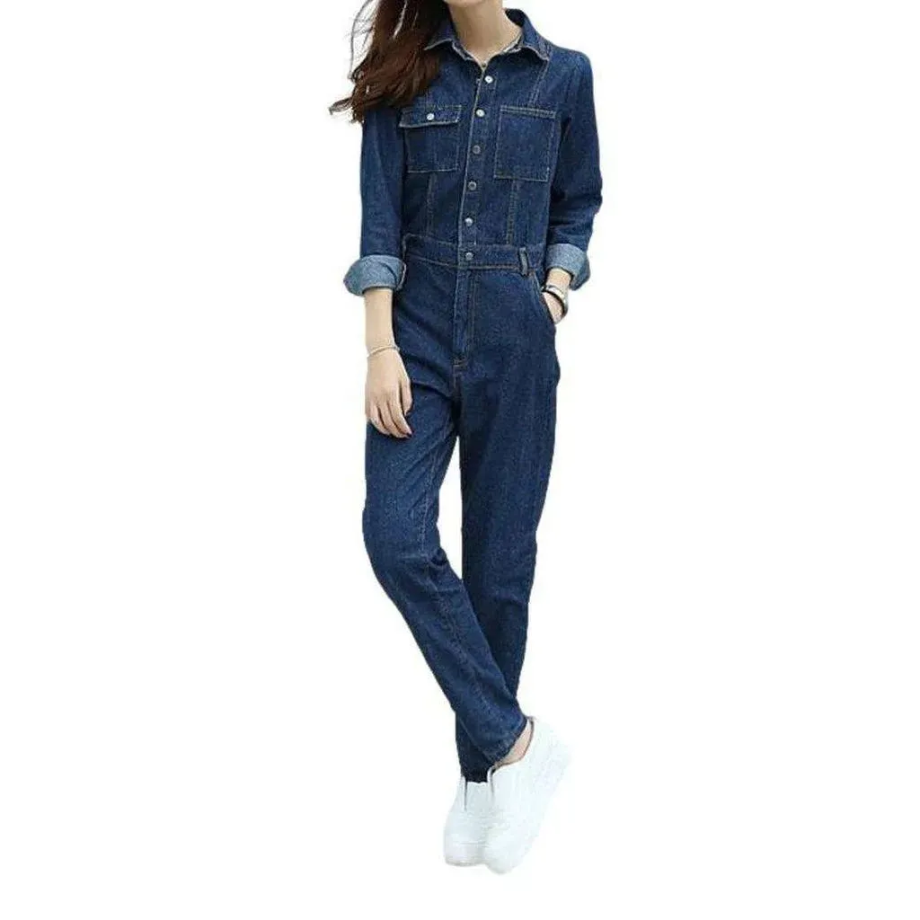 Women’s dark wash jean jumpsuit