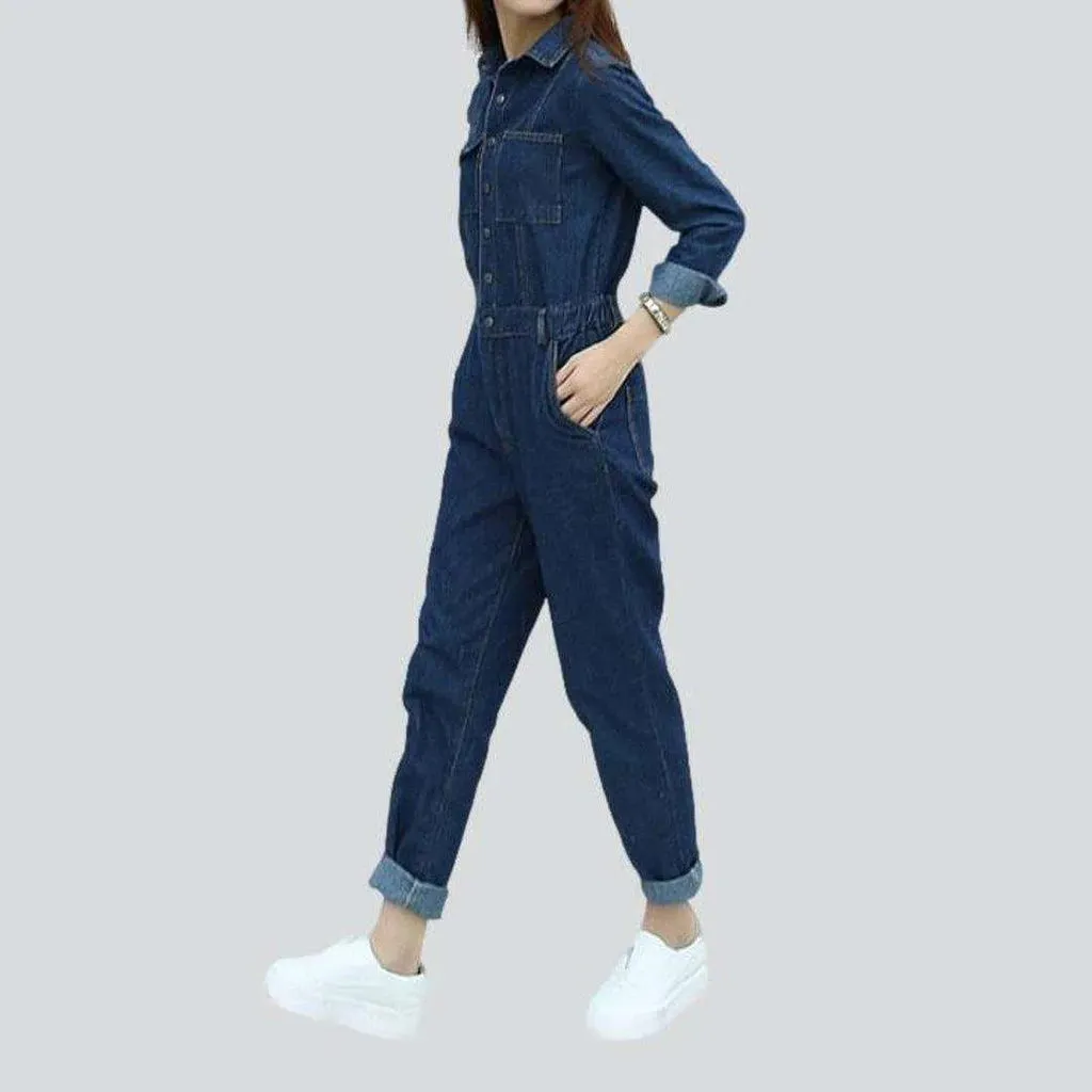 Women’s dark wash jean jumpsuit