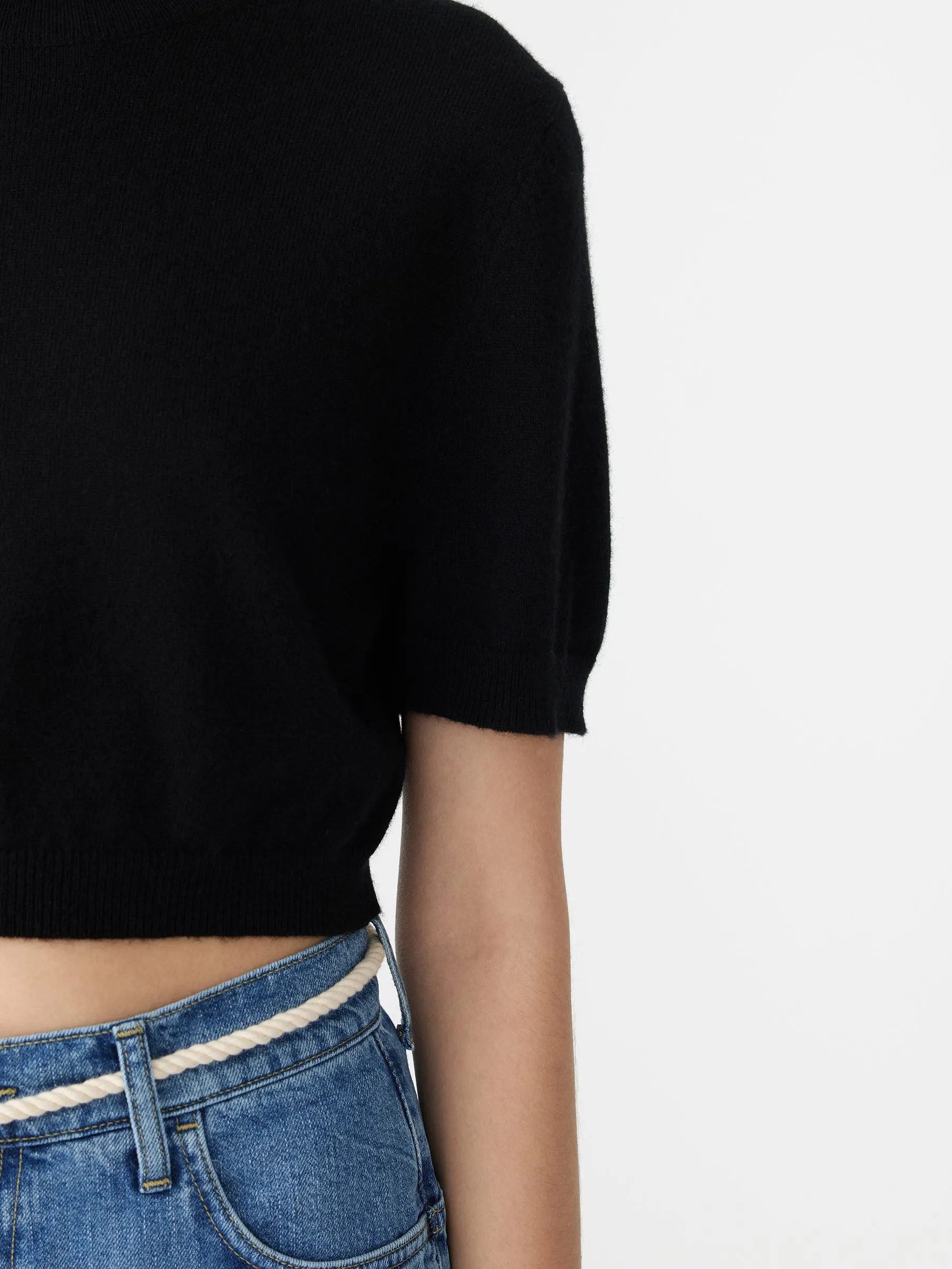 wool cashmere funnel short sleeve knit
